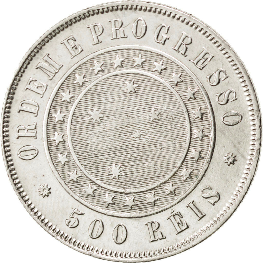 BRAZIL, 500 Reis, 1889, KM #494, AU(55-58), Silver, 6.37