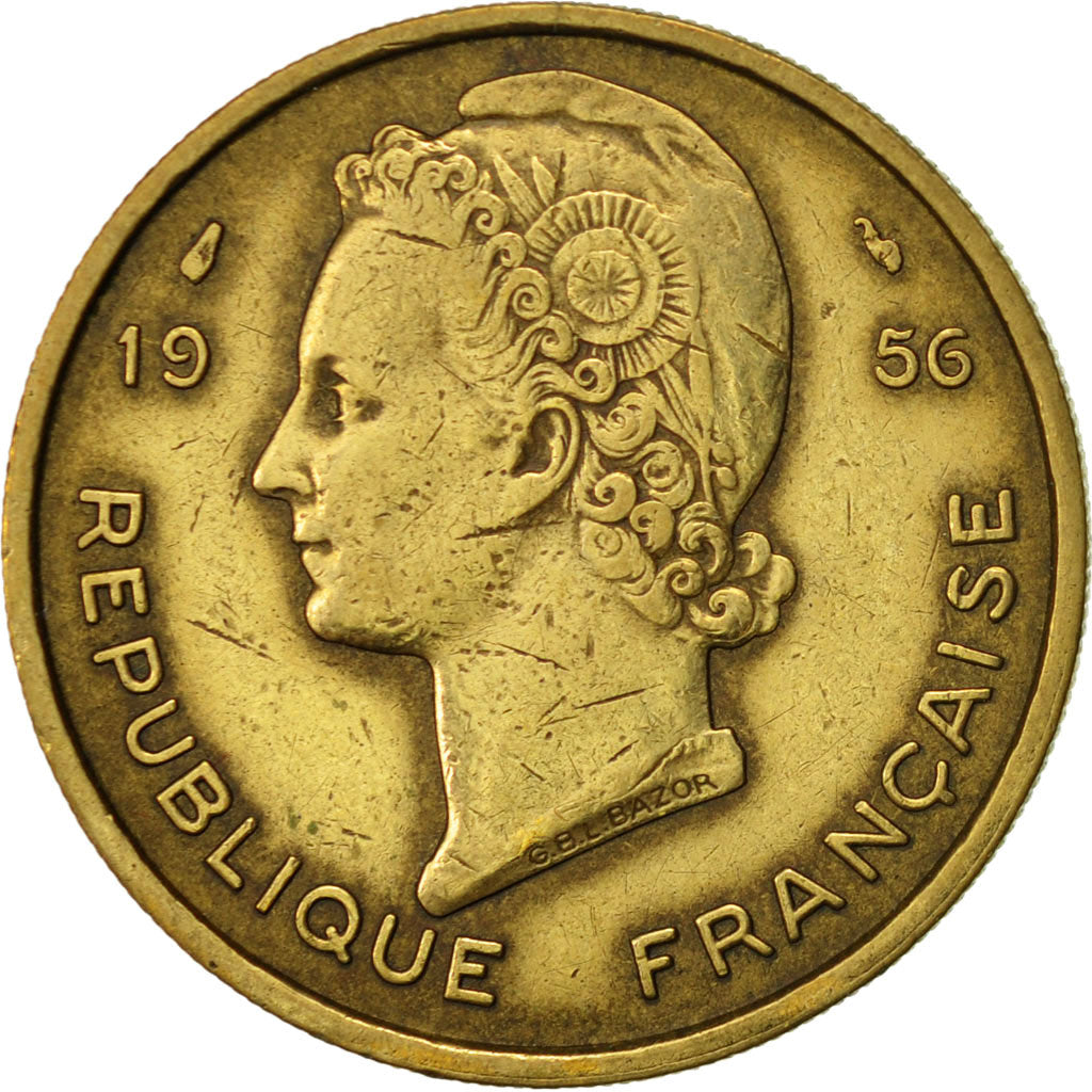 Coin, French West Africa, 25 Francs, 1956, Paris, AU(50-53), Aluminum-Bronze