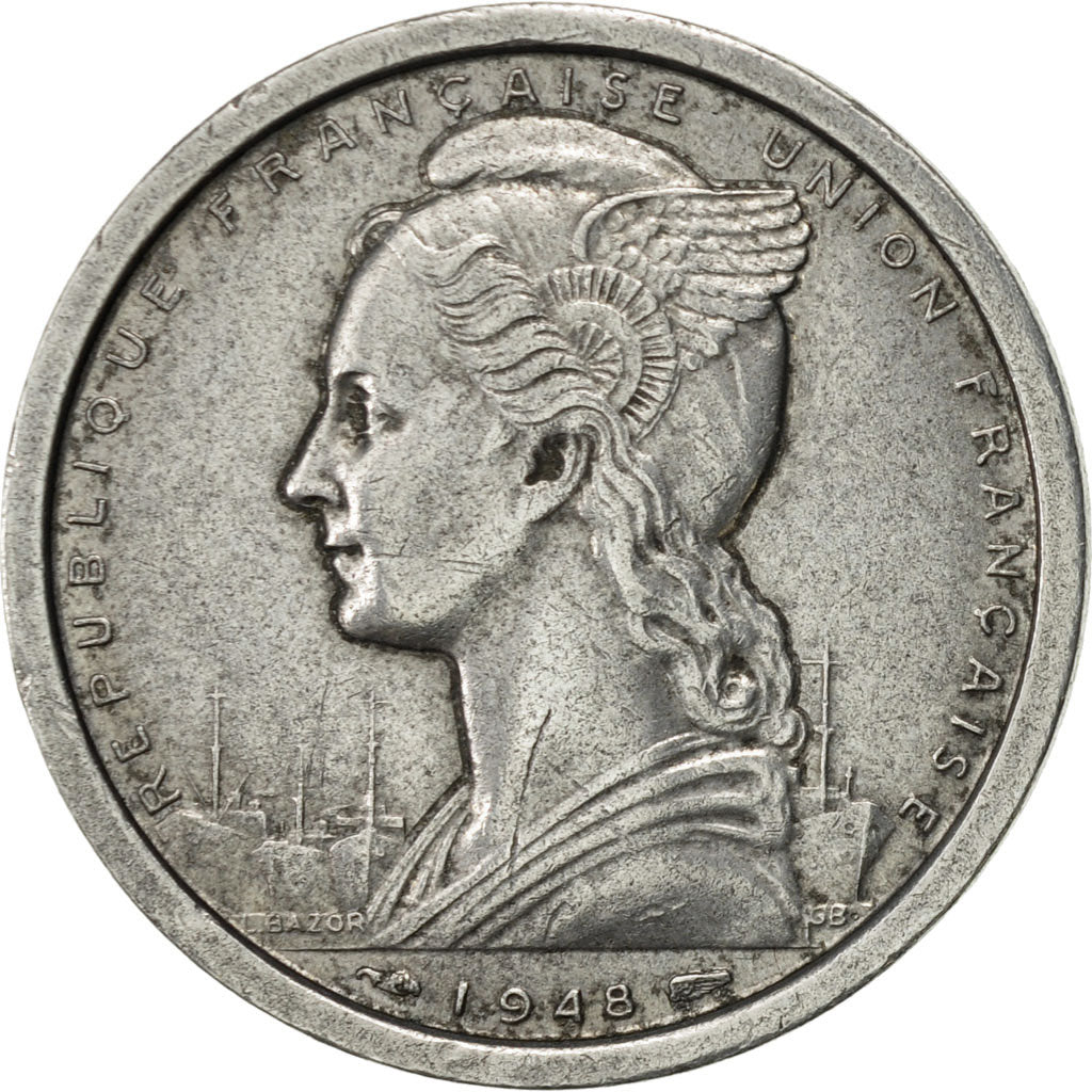 French West Africa, 2 Francs, 1948, Paris, AU(55-58), Aluminum, KM:4