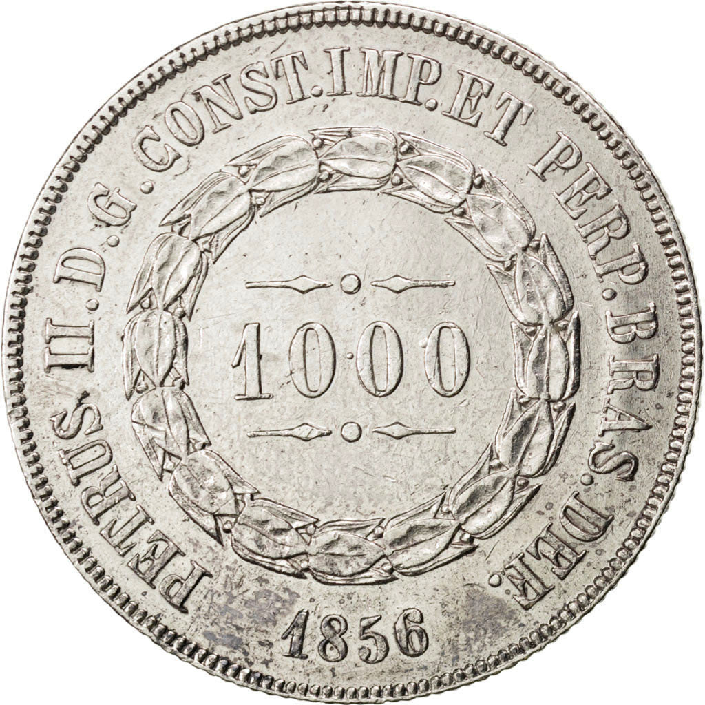 Coin, Brazil, Pedro II, 1000 Reis, 1856, AU(55-58), Silver, KM:465