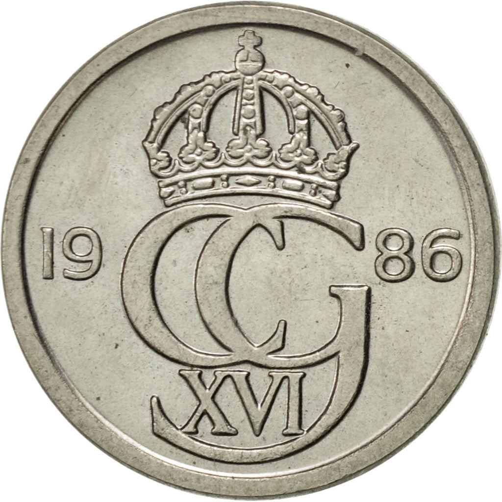 Coin, Sweden, Carl XVI Gustaf, 10 Öre, 1986, AU(55-58), Copper-nickel, KM:850