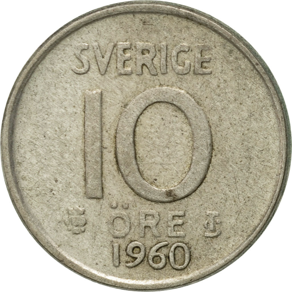 Coin, Sweden, Gustaf VI, 10 Öre, 1960, AU(50-53), Silver, KM:823