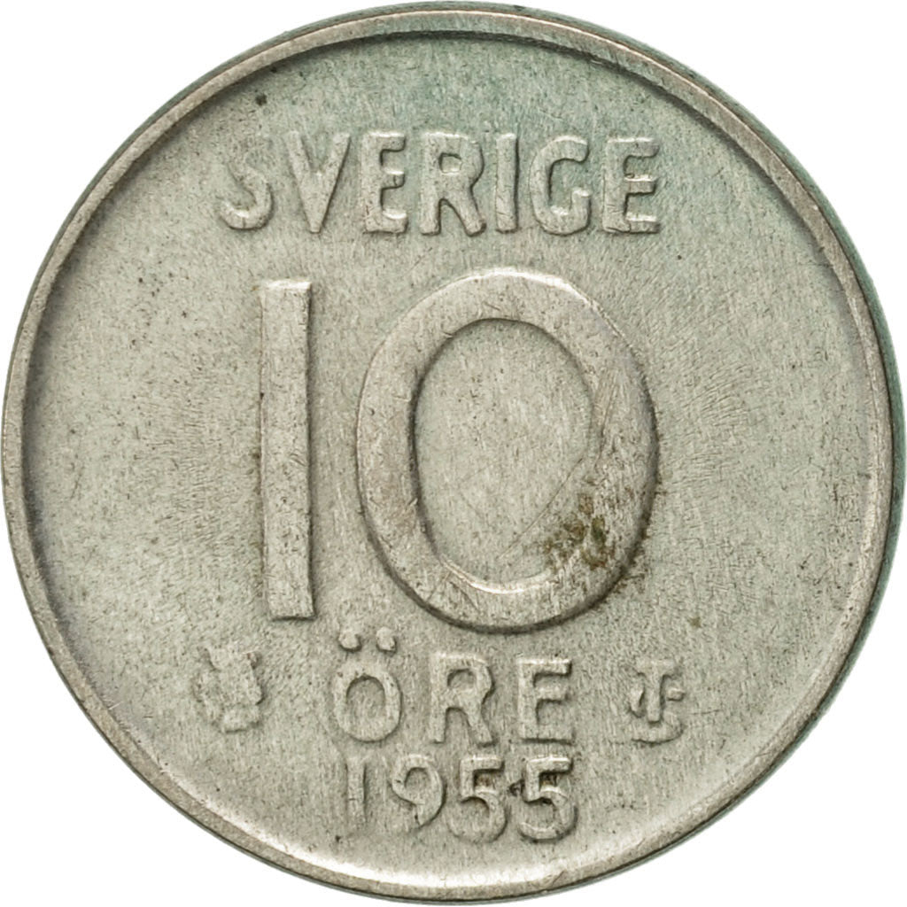Coin, Sweden, Gustaf VI, 10 Öre, 1955, AU(50-53), Silver, KM:823