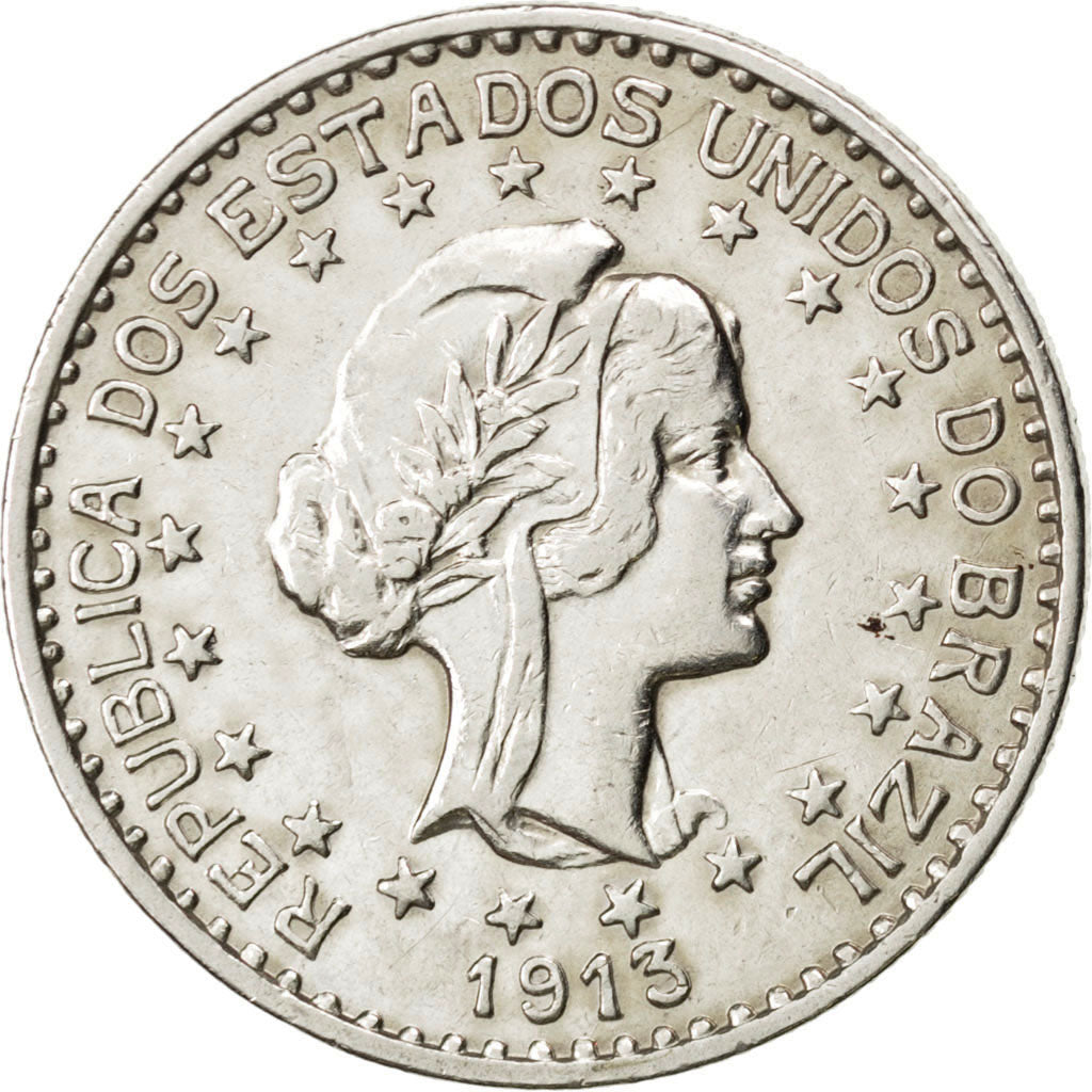 BRAZIL, 1000 Reis, 1913, KM #513, AU(50-53), Silver, 26, 9.96