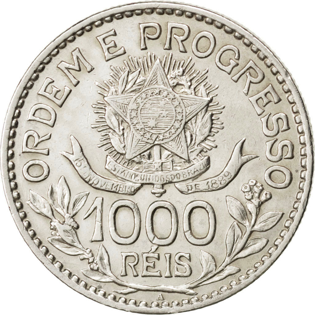 BRAZIL, 1000 Reis, 1913, KM #513, AU(50-53), Silver, 26, 9.96
