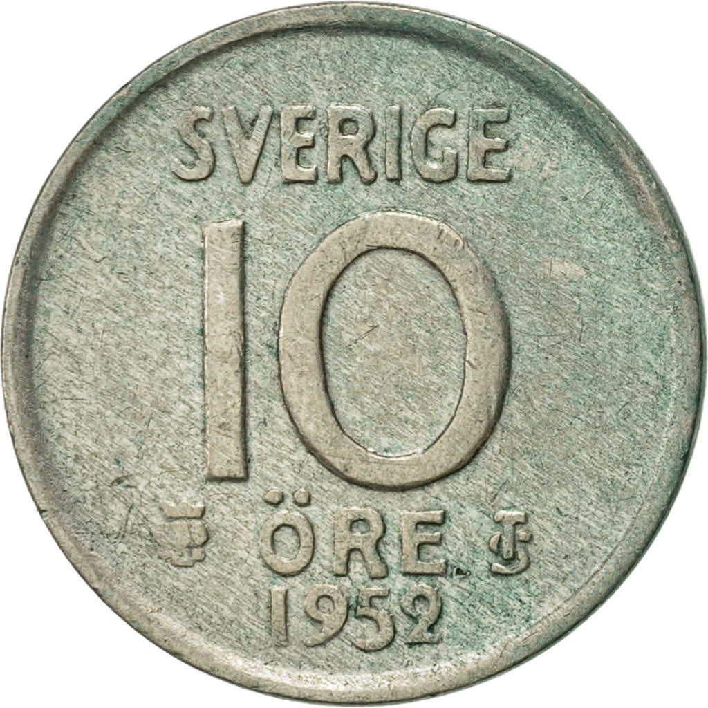 Coin, Sweden, Gustaf VI, 10 Öre, 1952, AU(50-53), Silver, KM:823
