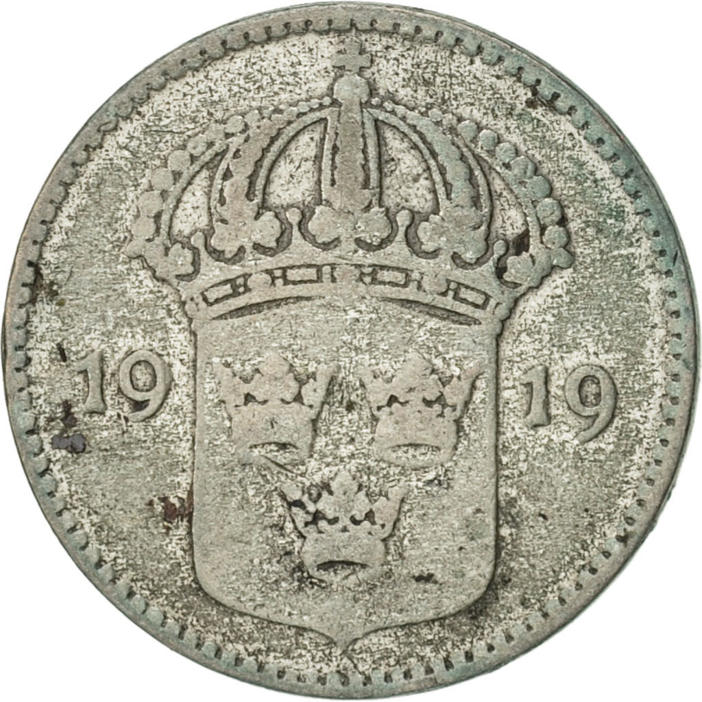 Coin, Sweden, Gustaf V, 10 Öre, 1919, VF(30-35), Silver, KM:780