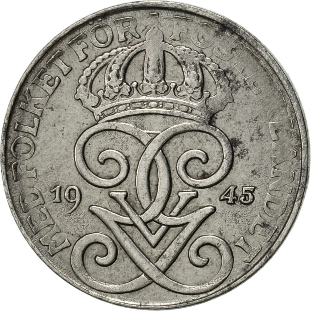 Coin, Sweden, Gustaf V, Ore, 1945, AU(50-53), Iron, KM:810