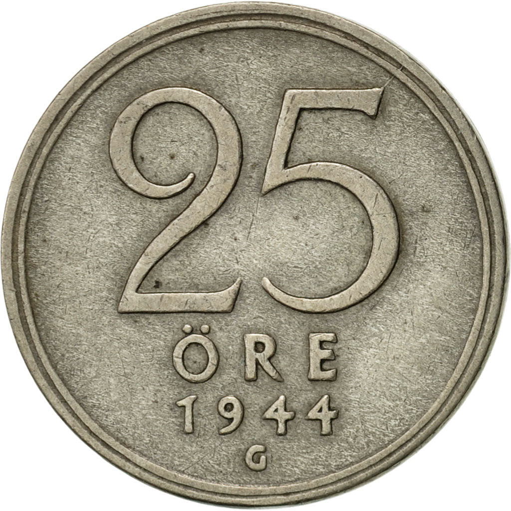 Sweden, Gustaf V, 25 Öre, 1944, AU(50-53), Silver, KM:816