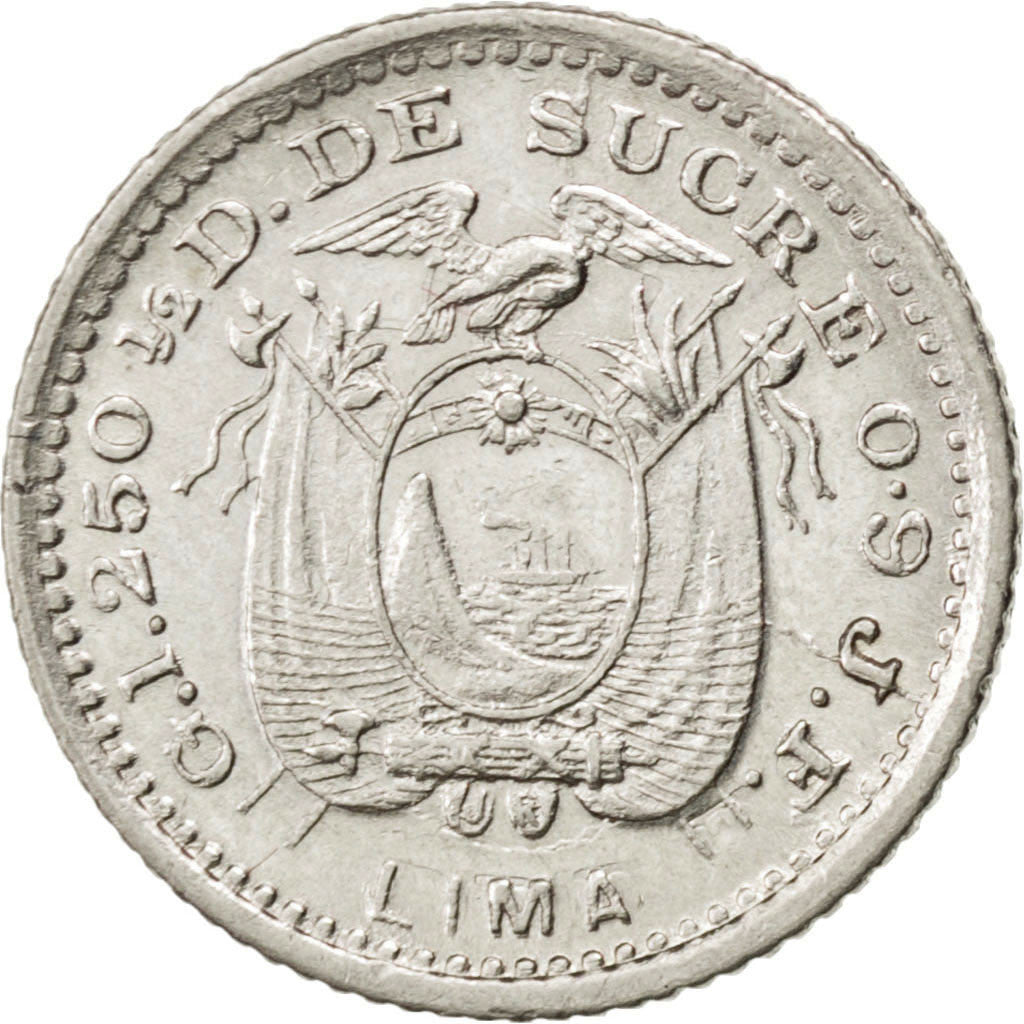 Moneda, Ecuador, 1/2 Decimo, Medio, 1902, Lima, Lima, EBC, Plata, KM:55.1
