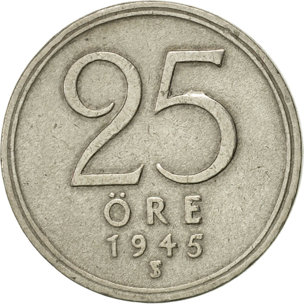 Coin, Sweden, Gustaf V, 25 Öre, 1945, AU(50-53), Silver, KM:816
