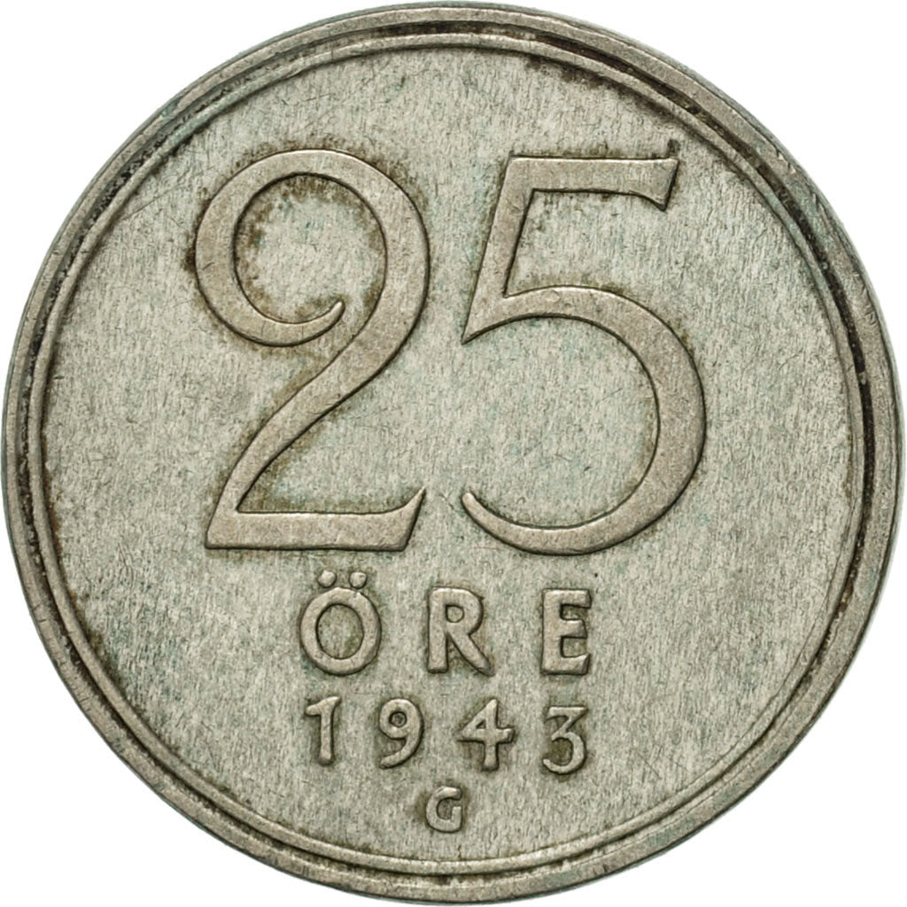 Coin, Sweden, Gustaf V, 25 Öre, 1943, AU(50-53), Silver, KM:816