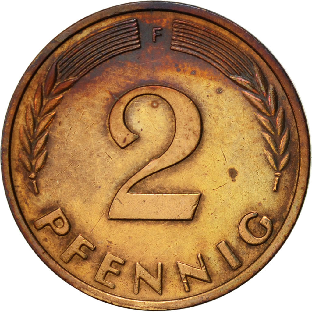 Coin, GERMANY - FEDERAL REPUBLIC, 2 Pfennig, 1966, Stuttgart, EF(40-45), Bronze