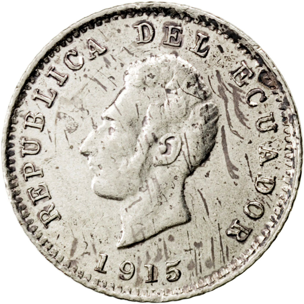 ECUADOR, 1/2 Decimo, Medio, 1915, Heaton, KM #55.2, MS(60-62), Silver, 15, 1.23