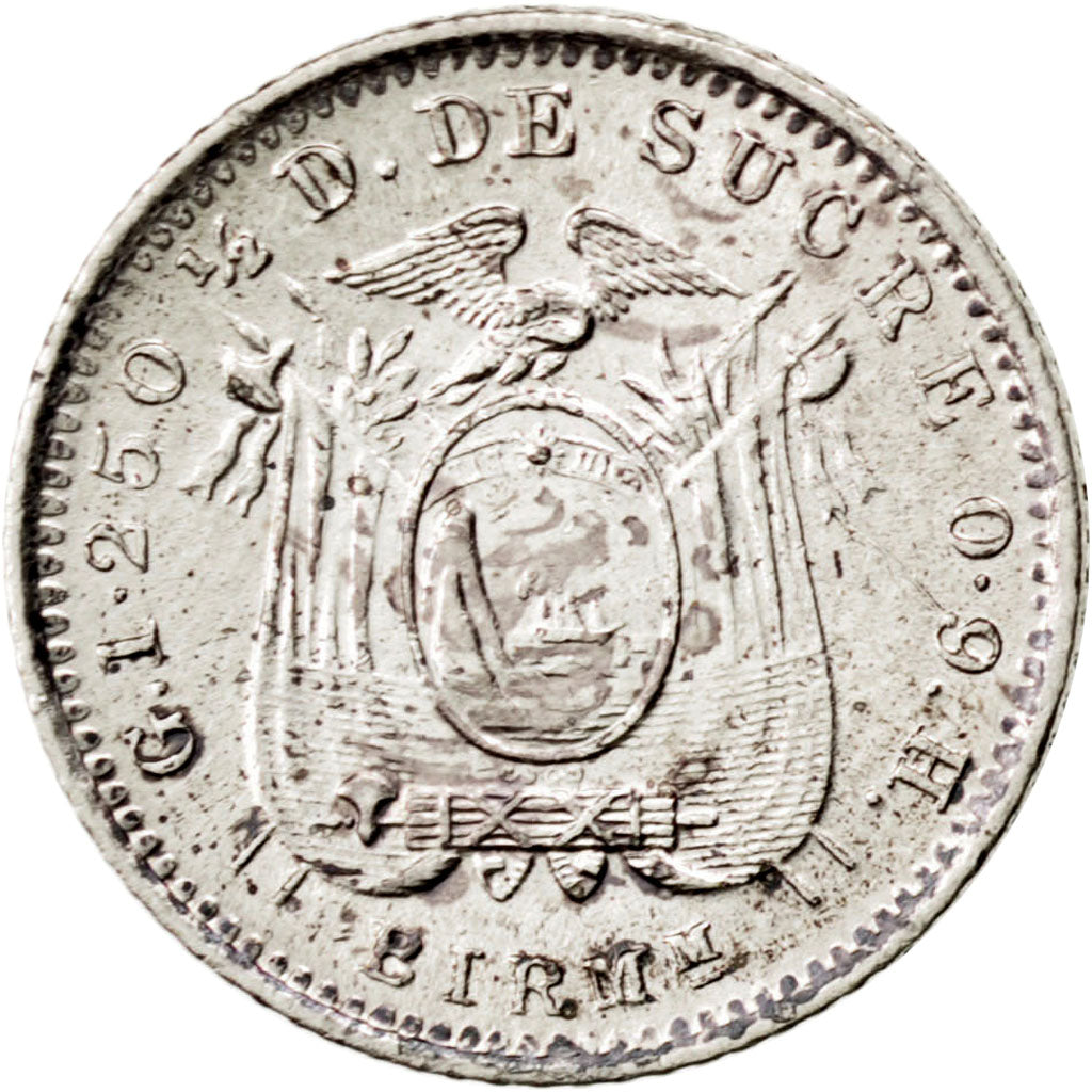 ECUADOR, 1/2 Decimo, Medio, 1915, Heaton, KM #55.2, MS(60-62), Silver, 15, 1.23