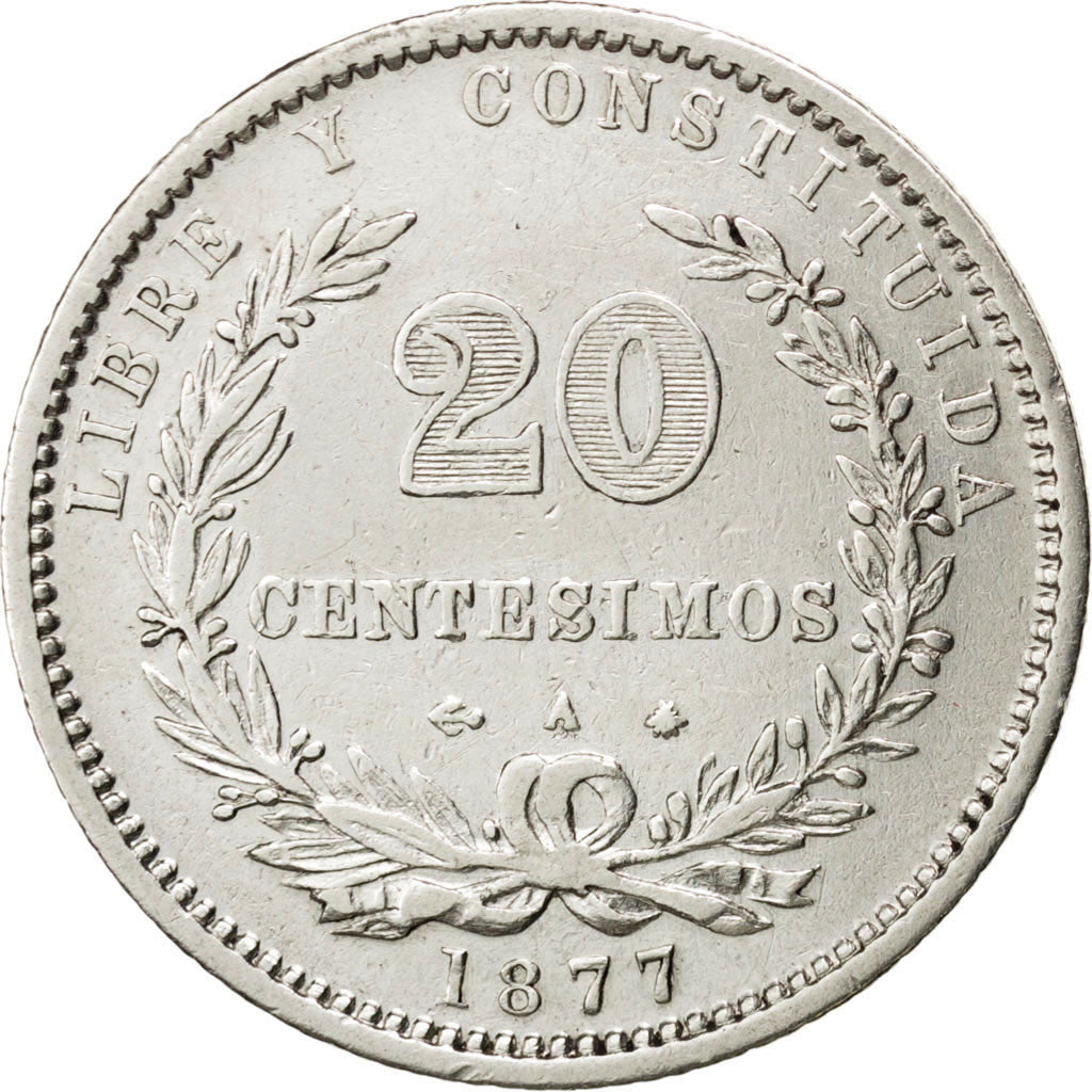 Coin, Uruguay, 20 Centesimos, 1877, Uruguay Mint, Paris, Berlin, Vienna