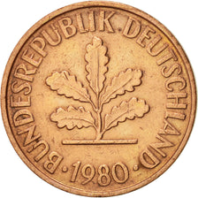 Münze, Bundesrepublik Deutschland, 2 Pfennig, 1980, Karlsruhe, VZ, Copper