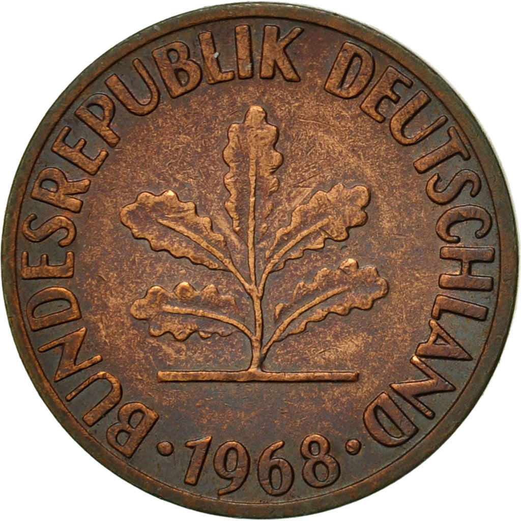 Coin, GERMANY - FEDERAL REPUBLIC, Pfennig, 1968, Stuttgart, EF(40-45), Copper