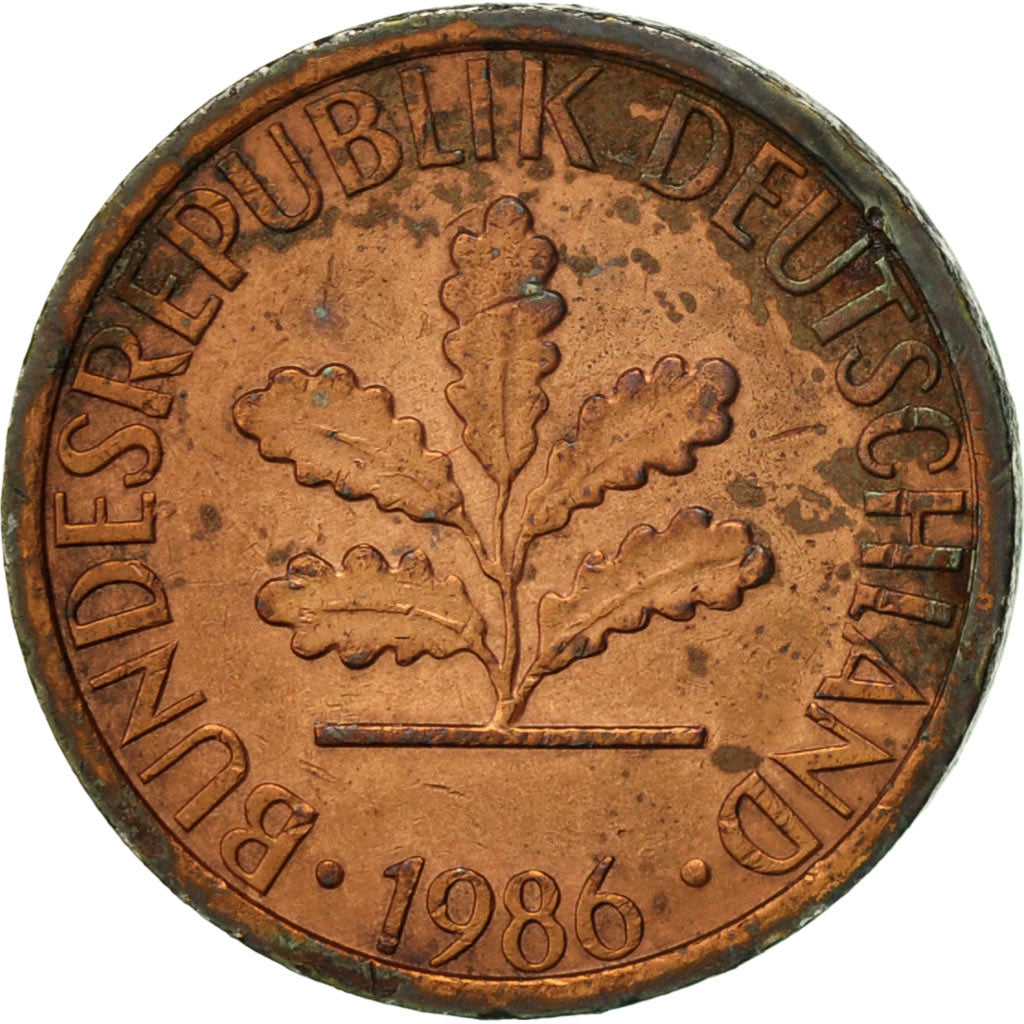 Coin, GERMANY - FEDERAL REPUBLIC, Pfennig, 1986, Stuttgart, EF(40-45), Copper