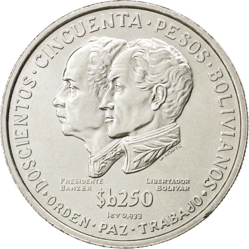 Moneta, Bolivia, 250 Pesos Bolivianos, 1975, SPL, Argento, KM:195