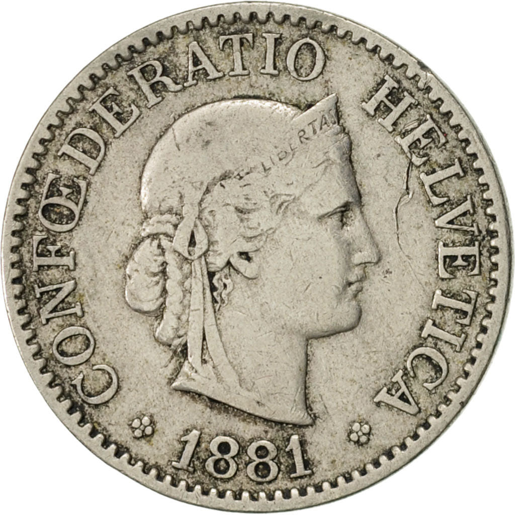 Coin, Switzerland, 10 Rappen, 1881, Bern, EF(40-45), Copper-nickel, KM:27