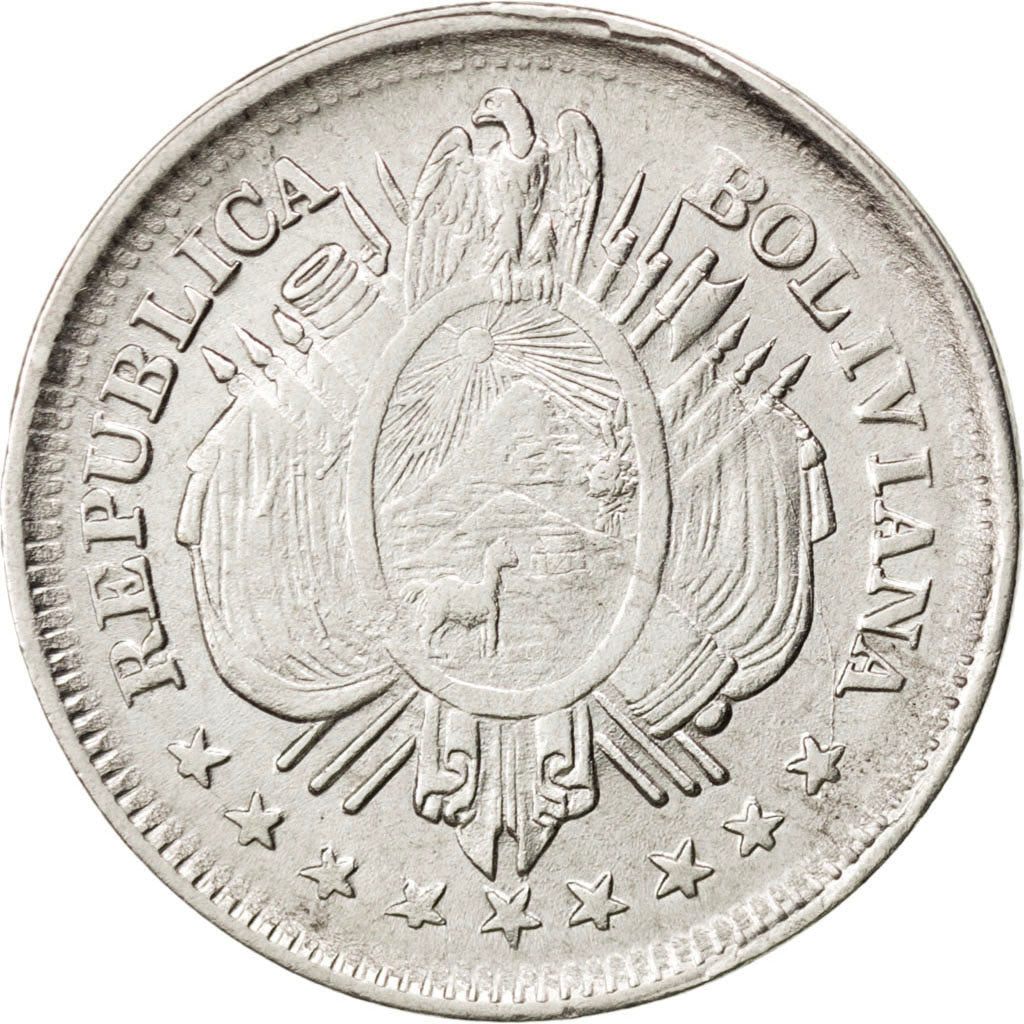 BOLIVIA, 20 Centavos, 1888, KM #159.2, EF(40-45), Silver, 22.5, 4.56