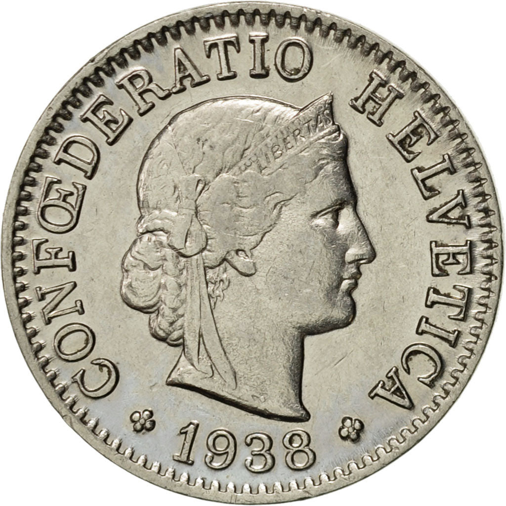 Coin, Switzerland, 5 Rappen, 1938, Bern, AU(55-58), Nickel, KM:26b
