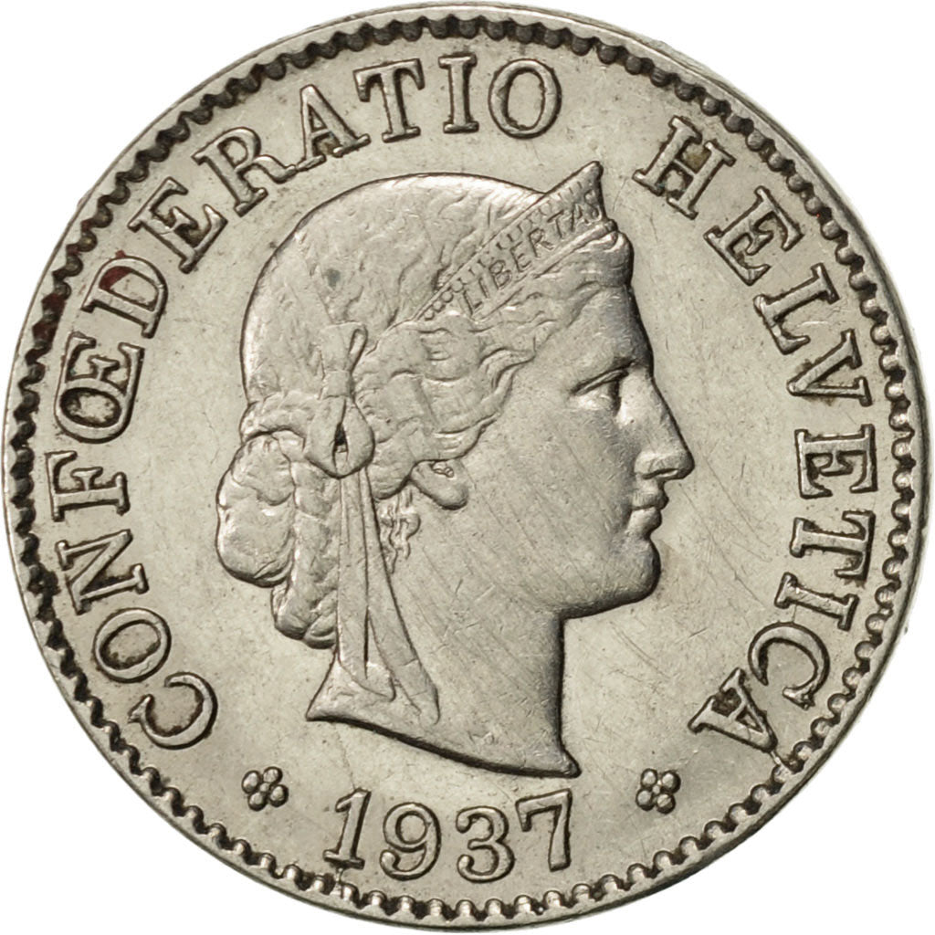 Switzerland, 5 Rappen, 1937, Bern, AU(55-58), Nickel, KM:26b