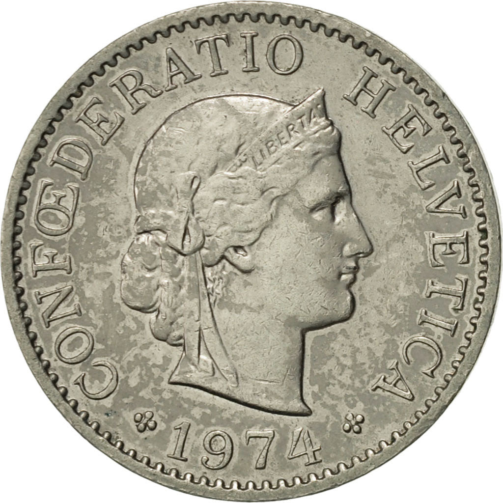 Münze, Schweiz, 5 Rappen, 1974, Bern, VZ, Copper-nickel, KM:26