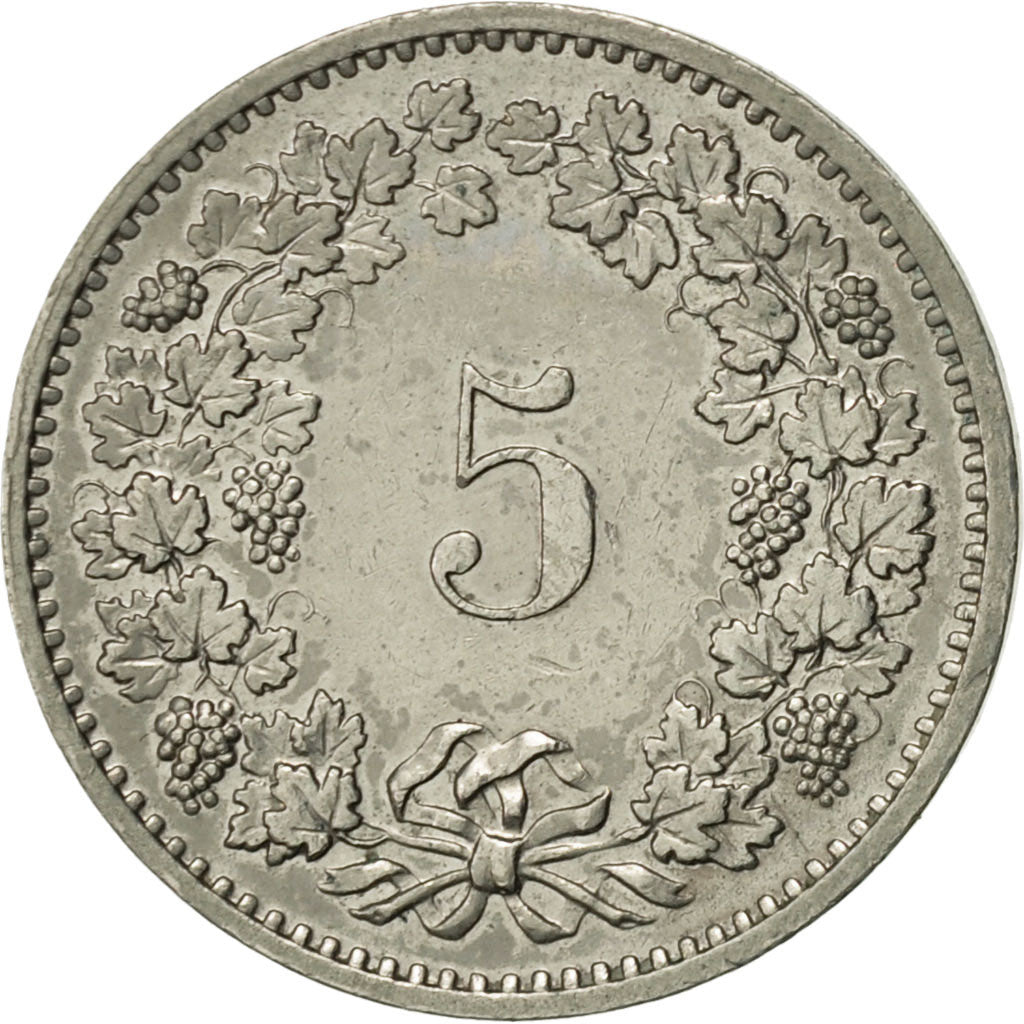 Münze, Schweiz, 5 Rappen, 1974, Bern, VZ, Copper-nickel, KM:26