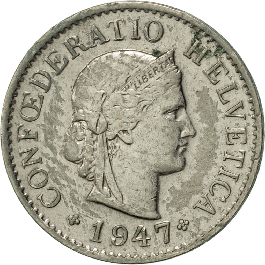 Coin, Switzerland, 5 Rappen, 1947, Bern, AU(55-58), Copper-nickel, KM:26