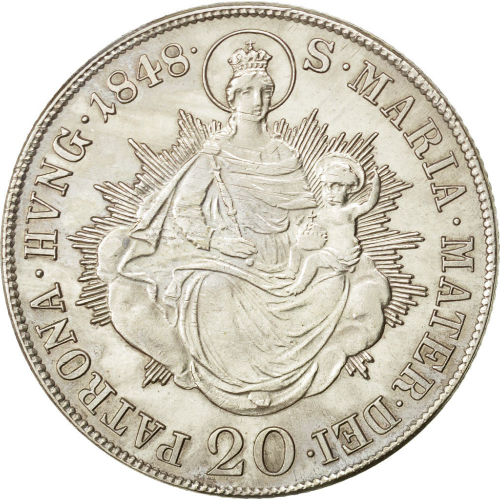 Coin, Hungary, Ferdinand V, 20 Krajczar, 1848, MS(60-62), Silver, KM:422