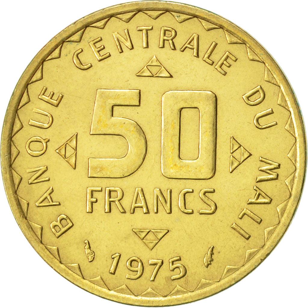 Mali, 50 Francs, 1975, Paris, AU(55-58), Nickel-brass, KM:9