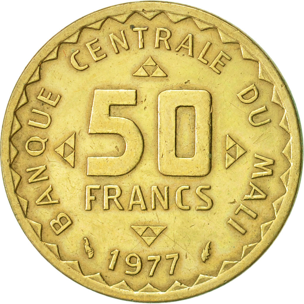 Mali, 50 Francs, 1977, Paris, AU(55-58), Nickel-brass, KM:9