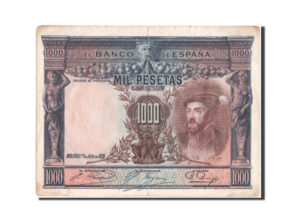 Spain, 1000 Pesetas, 1925, KM #70c, VF(30-35), 4686305