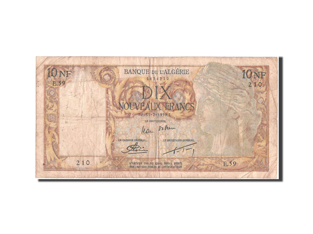 Banconote, Algeria, 10 Nouveaux Francs, 1959, MB