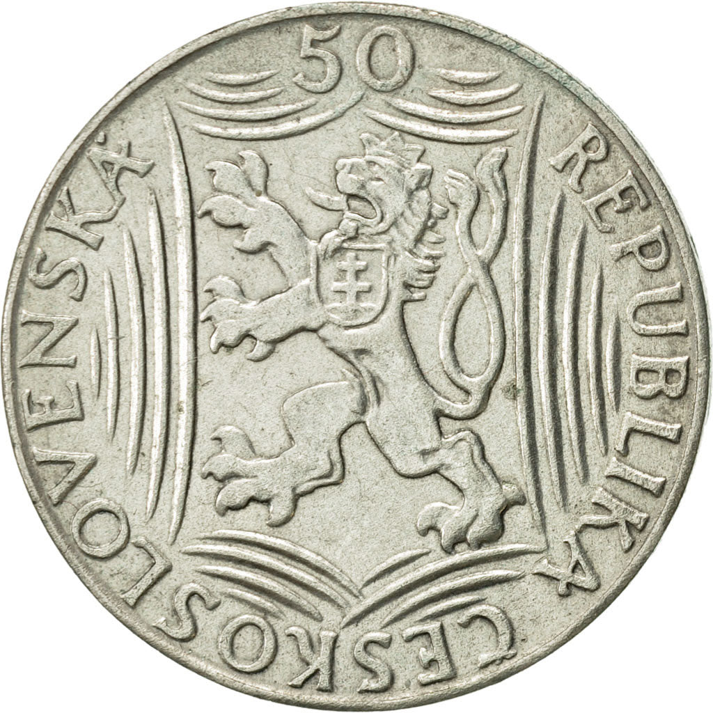 Checoslovaquia, 50 Korun, 1949, MBC+, Plata, KM:28