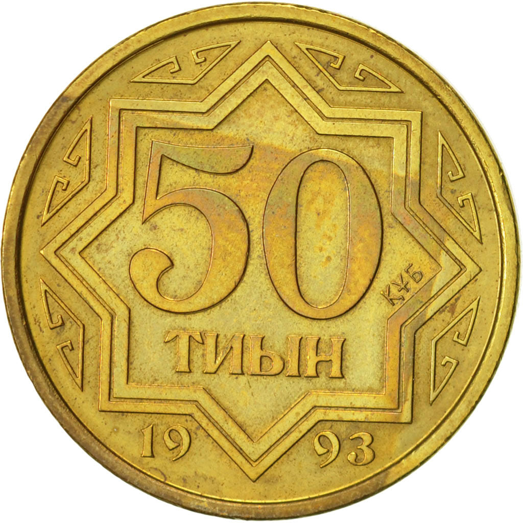 Münze, Kasachstan, 50 Tyin, 1993, Kazakhstan Mint, VZ, Brass Plated Zinc, KM:5