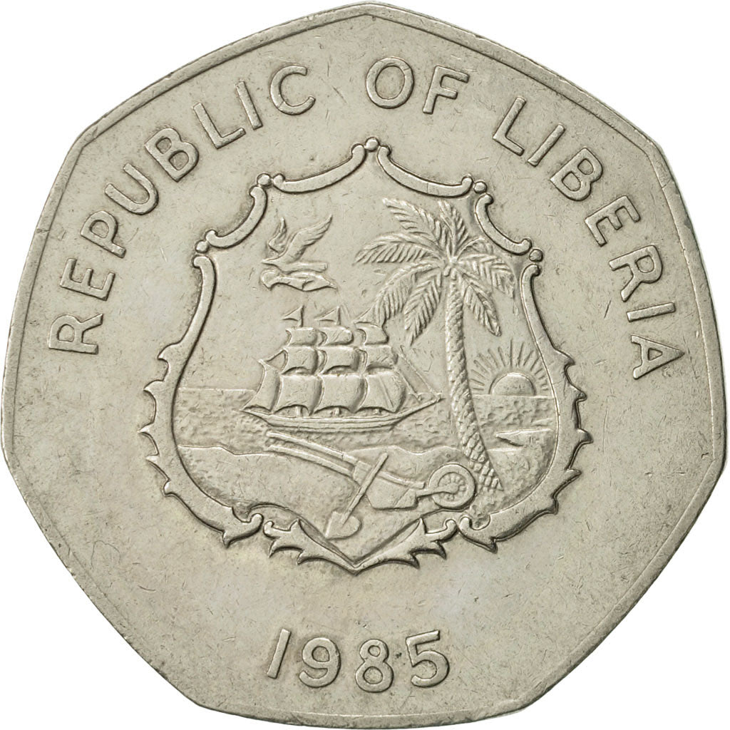 Liberia, 5 Dollars, 1985, AU(55-58), Copper-nickel, KM:44