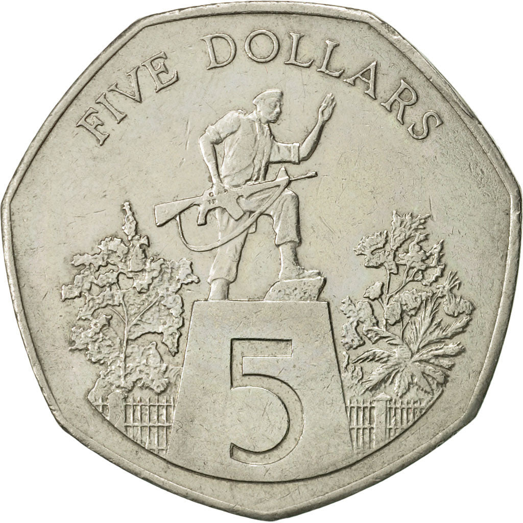 Liberia, 5 Dollars, 1985, AU(55-58), Copper-nickel, KM:44