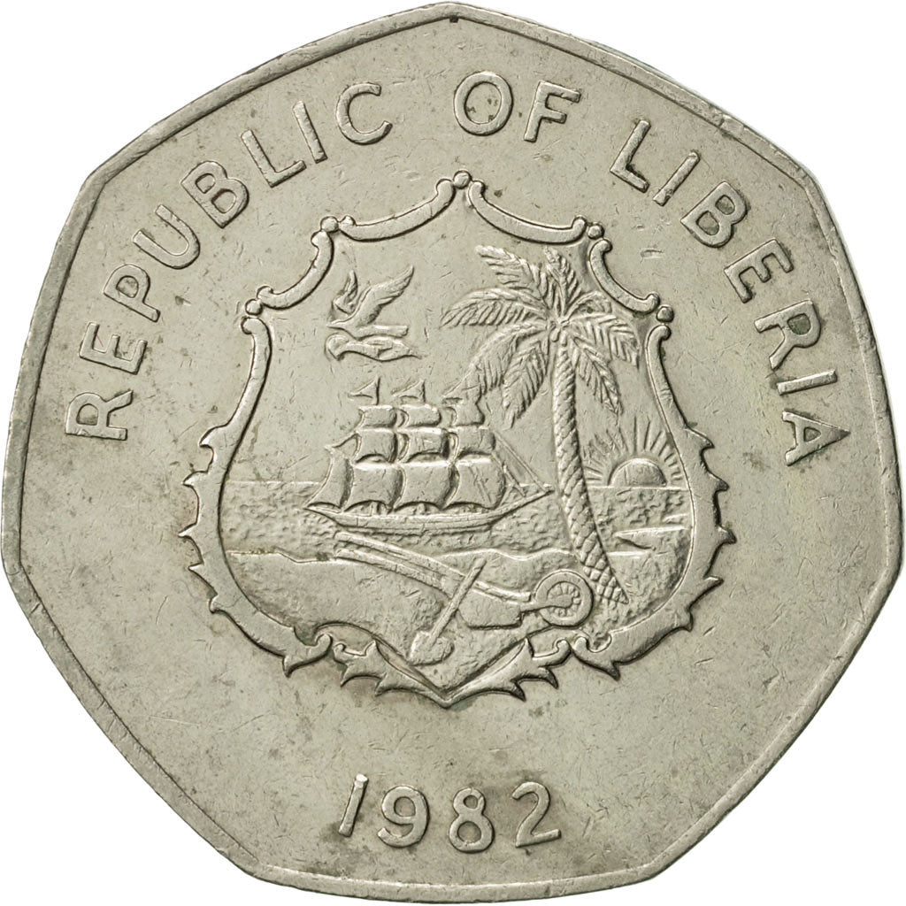 Liberia, 5 Dollars, 1982, AU(50-53), Copper-nickel, KM:44