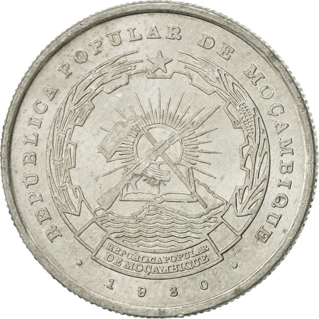 Coin, Mozambique, 2-1/2 Meticais, 1980, AU(55-58), Aluminum, KM:100