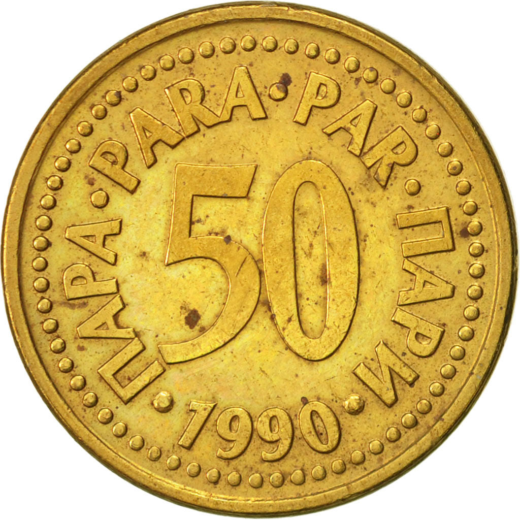Coin, Yugoslavia, 50 Para, 1990, AU(50-53), Brass, KM:141