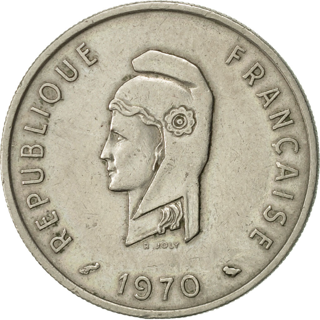 FRENCH AFARS & ISSAS, 50 Francs, 1970, Paris, AU(50-53), Copper-nickel, KM:18