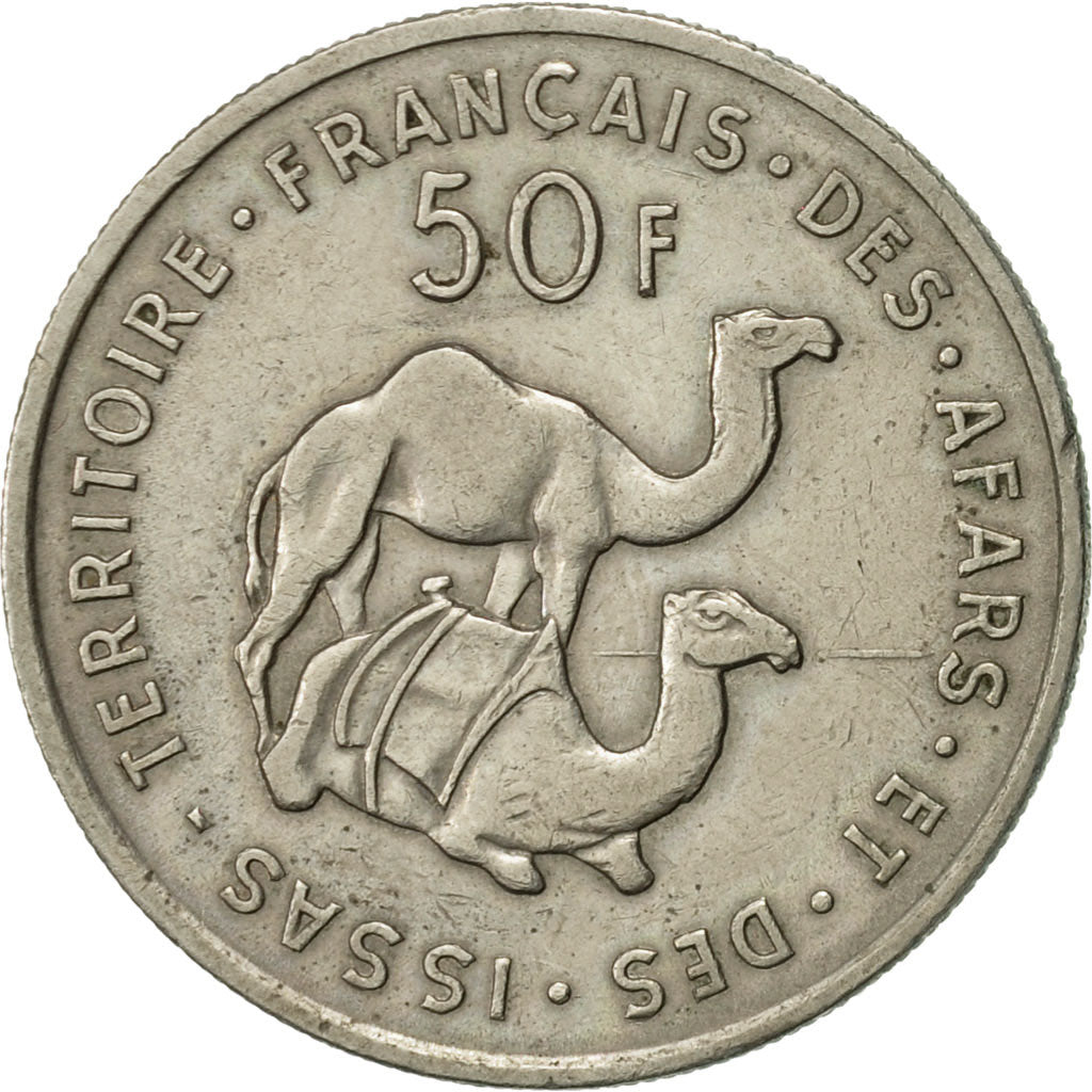 FRENCH AFARS & ISSAS, 50 Francs, 1970, Paris, AU(50-53), Copper-nickel, KM:18