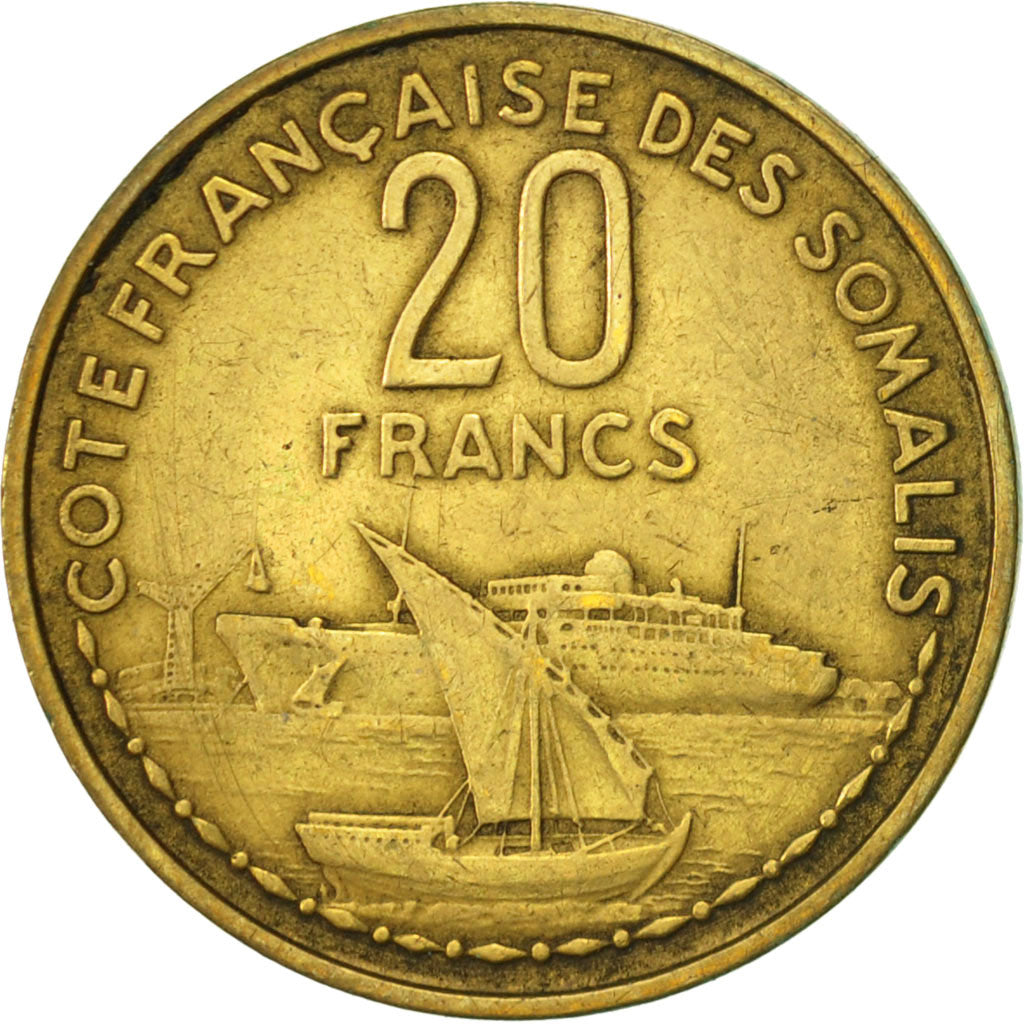 French Somaliland, 20 Francs, 1952, Paris, AU(50-53), Aluminum-Bronze, KM:7
