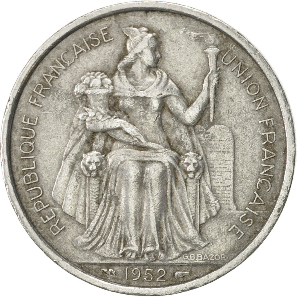 FRENCH OCEANIA, 5 Francs, 1952, Paris, AU(50-53), Aluminum, KM:4