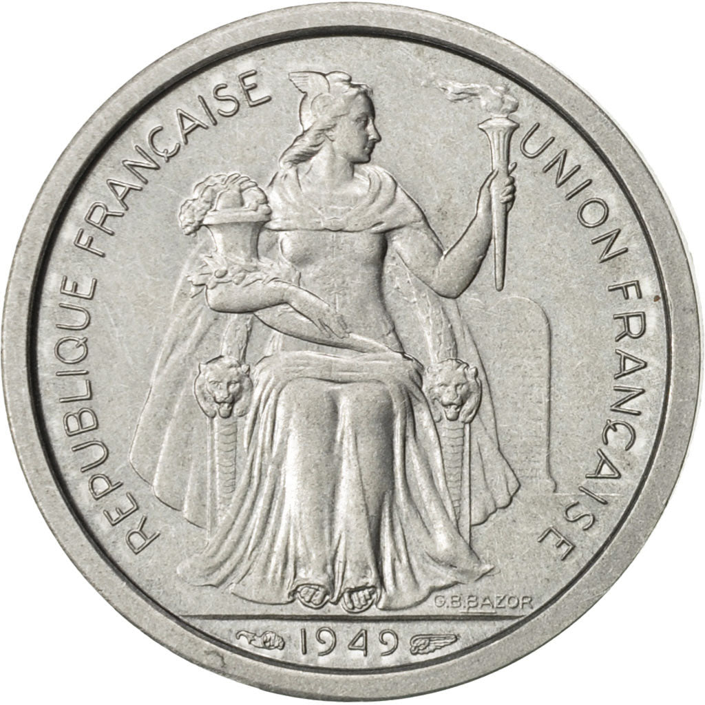 FRENCH OCEANIA, Franc, 1949, Paris, AU(55-58), Aluminum, KM:2