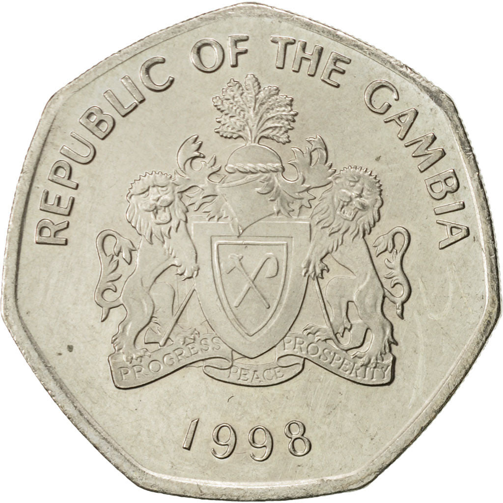 Moneta, GAMBIA, Dalasi, 1998, BB+, Rame-nichel, KM:59