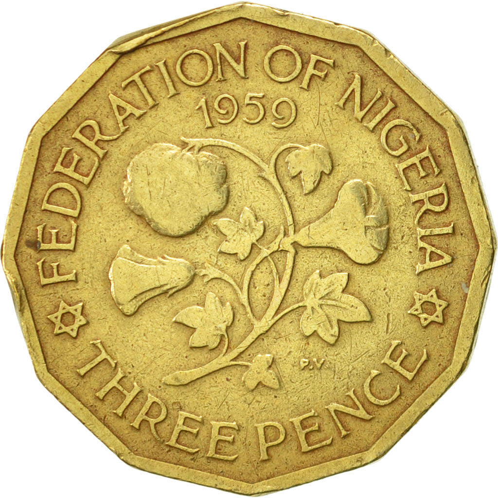 Coin, Nigeria, Elizabeth II, 3 Pence, 1959, EF(40-45), Nickel-brass, KM:3